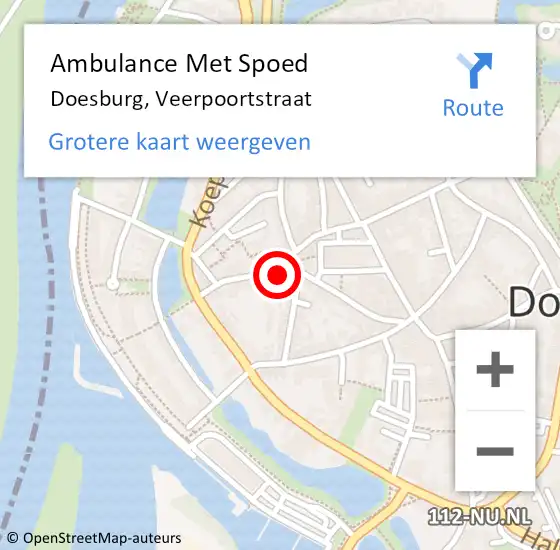 Locatie op kaart van de 112 melding: Ambulance Met Spoed Naar Doesburg, Veerpoortstraat op 27 juni 2021 22:27