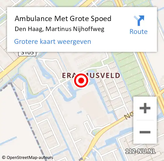 Locatie op kaart van de 112 melding: Ambulance Met Grote Spoed Naar Den Haag, Martinus Nijhoffweg op 27 juni 2021 23:17
