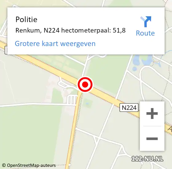Locatie op kaart van de 112 melding: Politie Arnhem, N224 hectometerpaal: 51,8 op 28 juni 2021 08:22