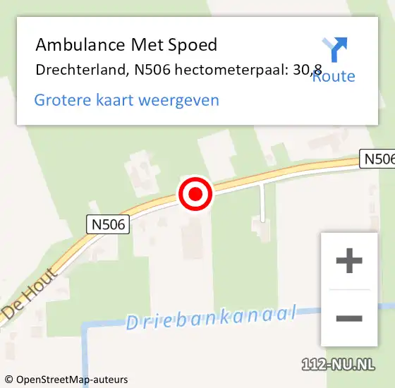 Locatie op kaart van de 112 melding: Ambulance Met Spoed Naar Drechterland, N506 hectometerpaal: 30,8 op 28 juni 2021 08:41