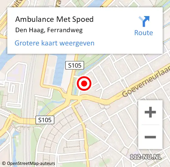 Locatie op kaart van de 112 melding: Ambulance Met Spoed Naar Den Haag, Ferrandweg op 28 juni 2021 09:55