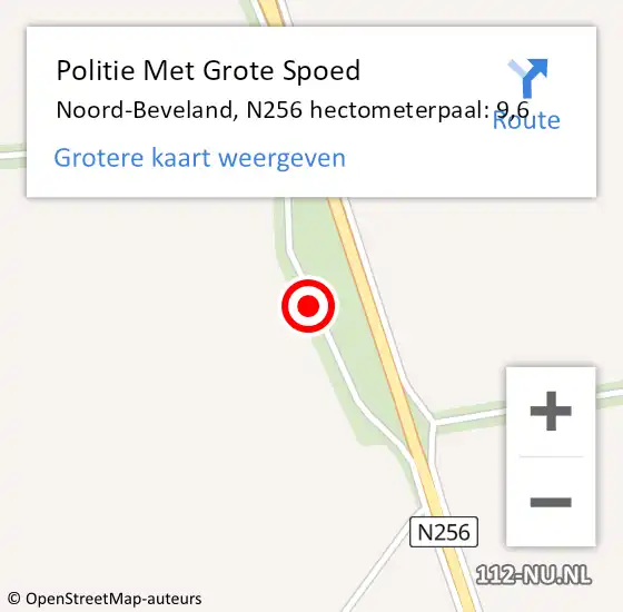 Locatie op kaart van de 112 melding: Politie Met Grote Spoed Naar Noord-Beveland, N256 hectometerpaal: 9,6 op 28 juni 2021 10:23