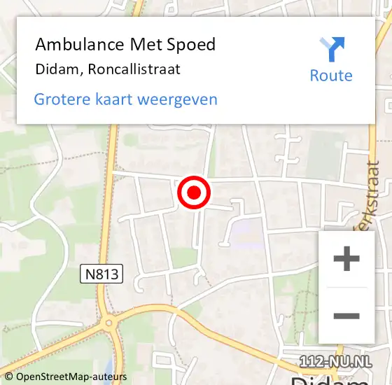 Locatie op kaart van de 112 melding: Ambulance Met Spoed Naar Didam, Roncallistraat op 28 juni 2021 11:22