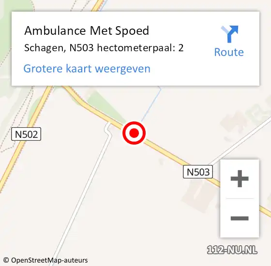 Locatie op kaart van de 112 melding: Ambulance Met Spoed Naar Schagen, N503 hectometerpaal: 2 op 28 juni 2021 16:41