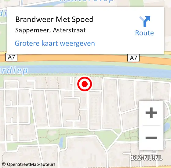 Locatie op kaart van de 112 melding: Brandweer Met Spoed Naar Sappemeer, Asterstraat op 29 juni 2021 07:35