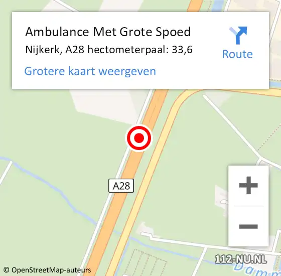 Locatie op kaart van de 112 melding: Ambulance Met Grote Spoed Naar Nijkerk, A28 hectometerpaal: 33,6 op 29 juni 2021 12:26