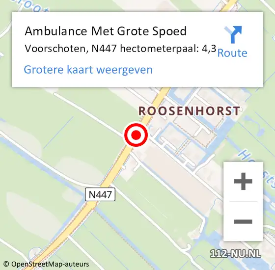 Locatie op kaart van de 112 melding: Ambulance Met Grote Spoed Naar Voorschoten, N447 hectometerpaal: 4,3 op 29 juni 2021 13:53