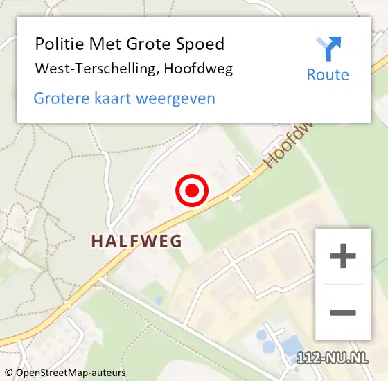 Locatie op kaart van de 112 melding: Politie Met Grote Spoed Naar West-Terschelling, Hoofdweg op 29 juni 2021 14:37