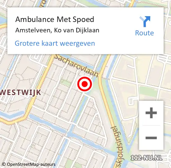 Locatie op kaart van de 112 melding: Ambulance Met Spoed Naar Amstelveen, Ko van Dijklaan op 29 juni 2021 18:03