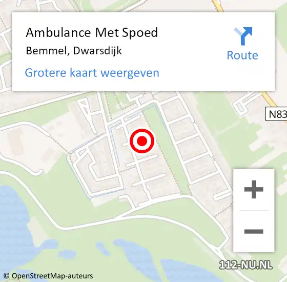 Locatie op kaart van de 112 melding: Ambulance Met Spoed Naar Bemmel, Dwarsdijk op 29 juni 2021 20:19