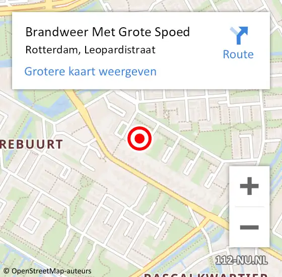 Locatie op kaart van de 112 melding: Brandweer Met Grote Spoed Naar Rotterdam, Leopardistraat op 29 juni 2021 20:20