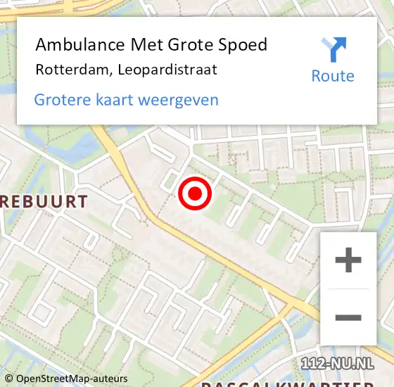 Locatie op kaart van de 112 melding: Ambulance Met Grote Spoed Naar Rotterdam, Leopardistraat op 29 juni 2021 20:23