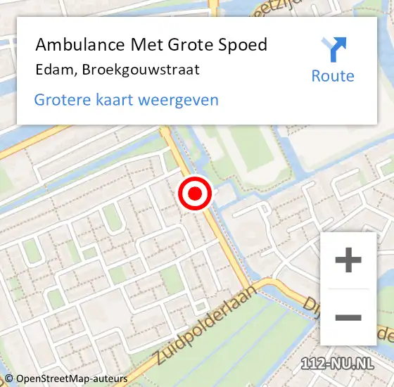 Locatie op kaart van de 112 melding: Ambulance Met Grote Spoed Naar Edam, Broekgouwstraat op 14 juni 2014 19:43