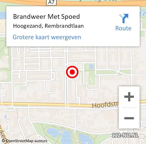 Locatie op kaart van de 112 melding: Brandweer Met Spoed Naar Hoogezand, Rembrandtlaan op 30 juni 2021 06:10