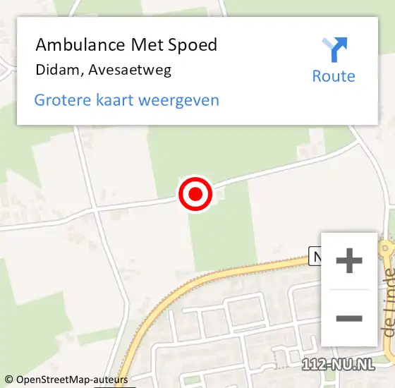 Locatie op kaart van de 112 melding: Ambulance Met Spoed Naar Didam, Avesaetweg op 30 juni 2021 12:25
