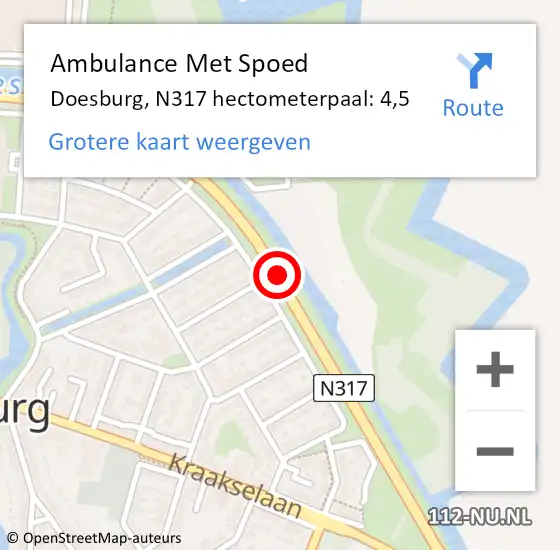 Locatie op kaart van de 112 melding: Ambulance Met Spoed Naar Doesburg, N317 hectometerpaal: 4,5 op 30 juni 2021 15:48