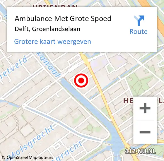 Locatie op kaart van de 112 melding: Ambulance Met Grote Spoed Naar Delft, Groenlandselaan op 30 juni 2021 15:57