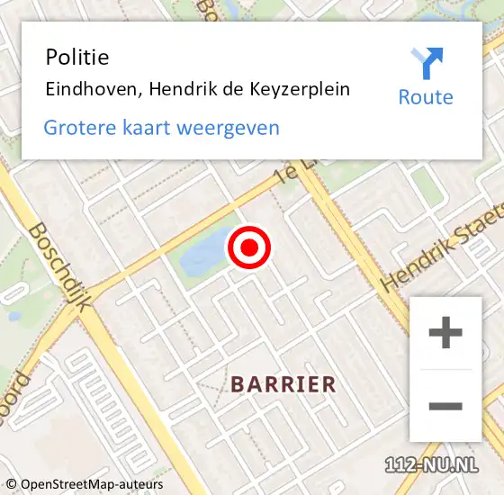 Locatie op kaart van de 112 melding: Politie Eindhoven, Hendrik de Keyzerplein op 30 juni 2021 20:19