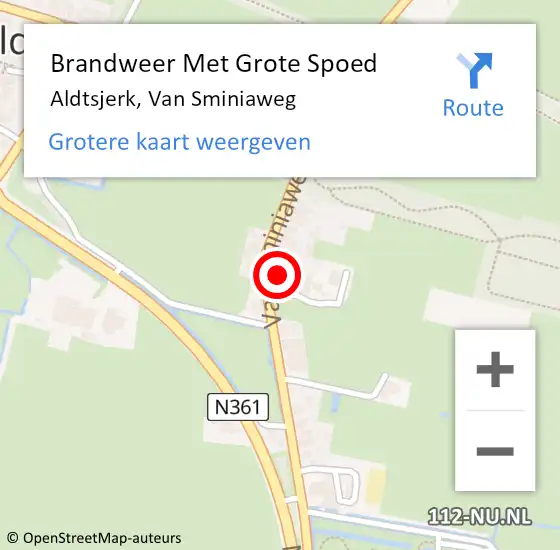Locatie op kaart van de 112 melding: Brandweer Met Grote Spoed Naar Aldtsjerk, Van Sminiaweg op 1 juli 2021 13:38