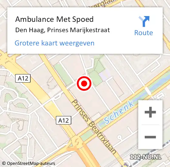 Locatie op kaart van de 112 melding: Ambulance Met Spoed Naar Den Haag, Prinses Marijkestraat op 1 juli 2021 23:03