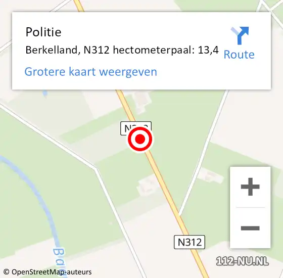 Locatie op kaart van de 112 melding: Politie Berkelland, N312 hectometerpaal: 13,4 op 2 juli 2021 10:27