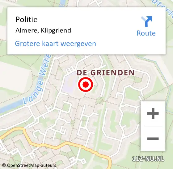 Locatie op kaart van de 112 melding: Politie Almere, Klipgriend op 2 juli 2021 11:17