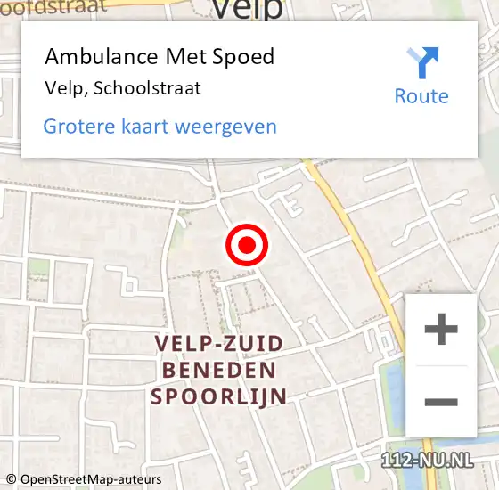 Locatie op kaart van de 112 melding: Ambulance Met Spoed Naar Velp, Schoolstraat op 2 juli 2021 11:33