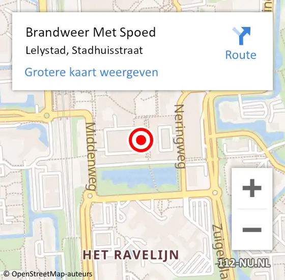 Locatie op kaart van de 112 melding: Brandweer Met Spoed Naar Lelystad, Stadhuisstraat op 2 juli 2021 12:03