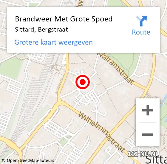 Locatie op kaart van de 112 melding: Brandweer Met Grote Spoed Naar Sittard, Bergstraat op 2 juli 2021 15:03