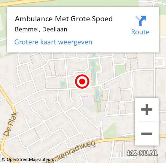 Locatie op kaart van de 112 melding: Ambulance Met Grote Spoed Naar Bemmel, Deellaan op 3 juli 2021 02:43