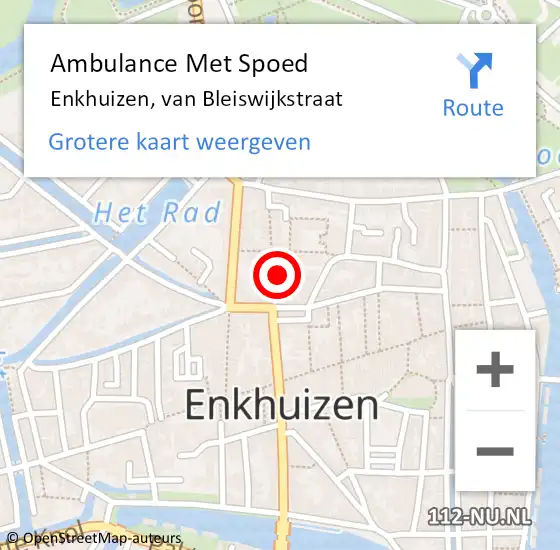 Locatie op kaart van de 112 melding: Ambulance Met Spoed Naar Enkhuizen, van Bleiswijkstraat op 3 juli 2021 04:07