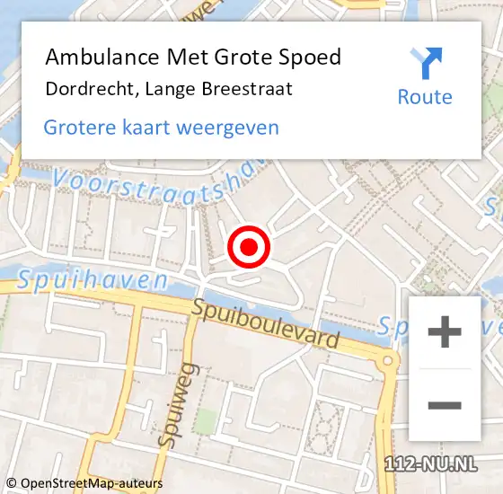 Locatie op kaart van de 112 melding: Ambulance Met Grote Spoed Naar Dordrecht, Lange Breestraat op 3 juli 2021 09:37