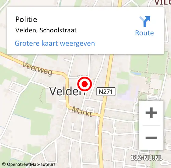Locatie op kaart van de 112 melding: Politie Velden, Schoolstraat op 3 juli 2021 11:15