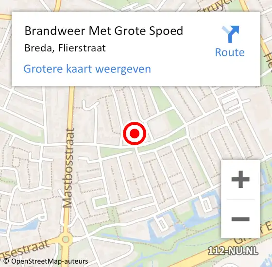 Locatie op kaart van de 112 melding: Brandweer Met Grote Spoed Naar Breda, Flierstraat op 3 juli 2021 13:27
