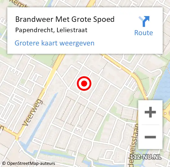 Locatie op kaart van de 112 melding: Brandweer Met Grote Spoed Naar Papendrecht, Leliestraat op 3 juli 2021 14:51