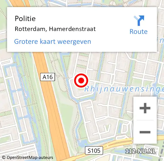 Locatie op kaart van de 112 melding: Politie Rotterdam, Hamerdenstraat op 3 juli 2021 15:04