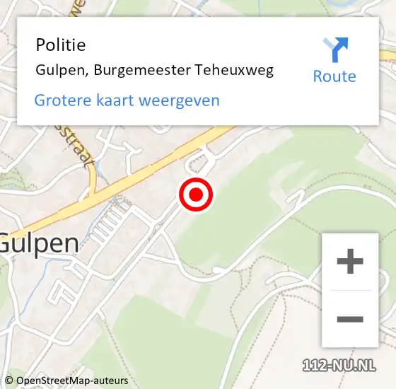 Locatie op kaart van de 112 melding: Politie Gulpen, Burgemeester Teheuxweg op 3 juli 2021 15:09