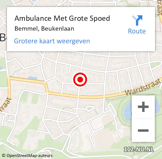 Locatie op kaart van de 112 melding: Ambulance Met Grote Spoed Naar Bemmel, Beukenlaan op 3 juli 2021 18:38