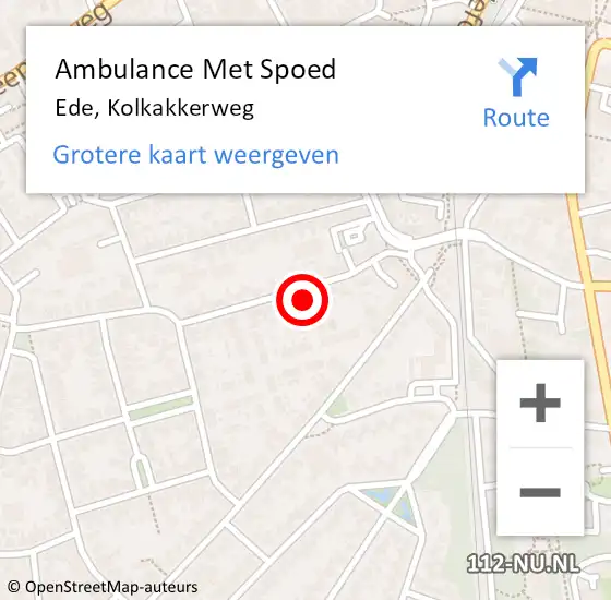 Locatie op kaart van de 112 melding: Ambulance Met Spoed Naar Ede, Kolkakkerweg op 3 juli 2021 19:29