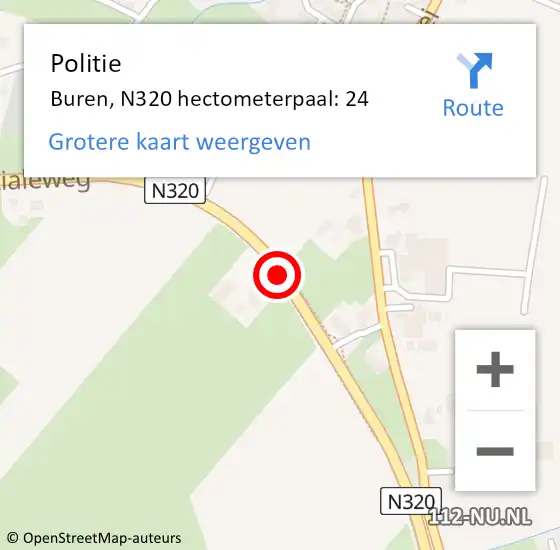 Locatie op kaart van de 112 melding: Politie Buren, N320 hectometerpaal: 24 op 3 juli 2021 19:39