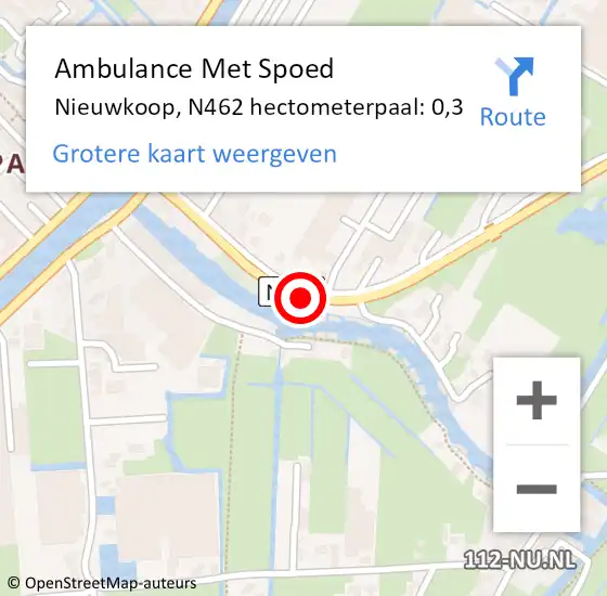 Locatie op kaart van de 112 melding: Ambulance Met Spoed Naar Nieuwkoop, N462 hectometerpaal: 0,3 op 3 juli 2021 19:49