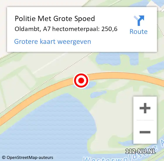Locatie op kaart van de 112 melding: Politie Met Grote Spoed Naar Oldambt, A7 hectometerpaal: 250,6 op 3 juli 2021 21:08