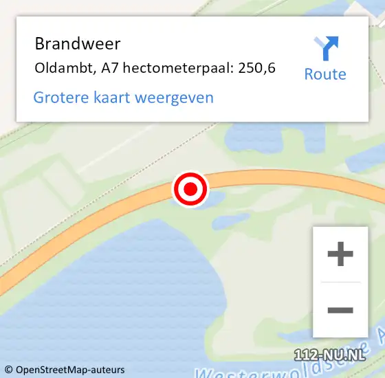 Locatie op kaart van de 112 melding: Brandweer Oldambt, A7 hectometerpaal: 250,6 op 3 juli 2021 21:11