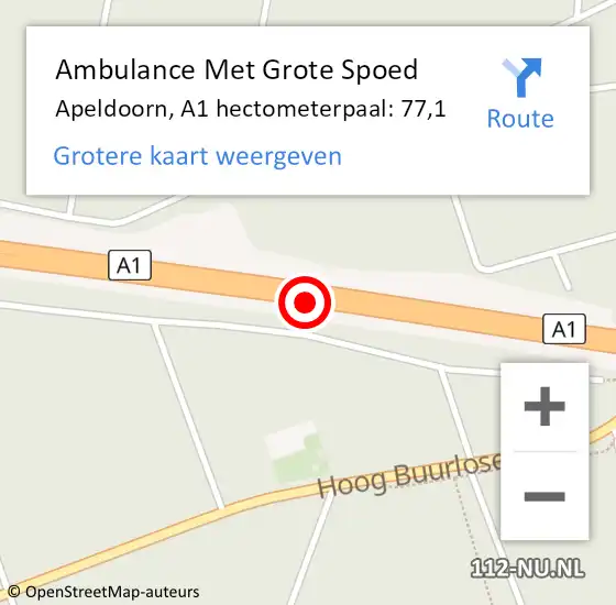 Locatie op kaart van de 112 melding: Ambulance Met Grote Spoed Naar Apeldoorn, A1 hectometerpaal: 77,1 op 4 juli 2021 04:23