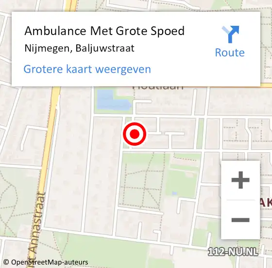 Locatie op kaart van de 112 melding: Ambulance Met Grote Spoed Naar Nijmegen, Baljuwstraat op 4 juli 2021 14:44