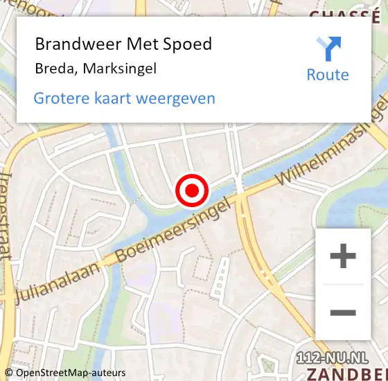 Locatie op kaart van de 112 melding: Brandweer Met Spoed Naar Breda, Marksingel op 4 juli 2021 15:01