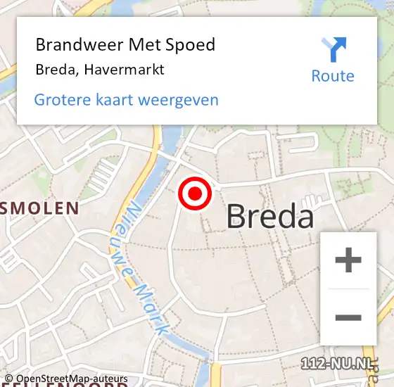 Locatie op kaart van de 112 melding: Brandweer Met Spoed Naar Breda, Havermarkt op 4 juli 2021 15:09