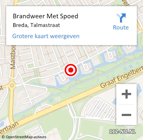 Locatie op kaart van de 112 melding: Brandweer Met Spoed Naar Breda, Talmastraat op 4 juli 2021 15:11