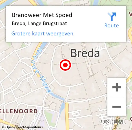 Locatie op kaart van de 112 melding: Brandweer Met Spoed Naar Breda, Lange Brugstraat op 4 juli 2021 15:21