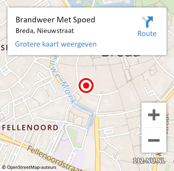 Locatie op kaart van de 112 melding: Brandweer Met Spoed Naar Breda, Nieuwstraat op 4 juli 2021 16:03